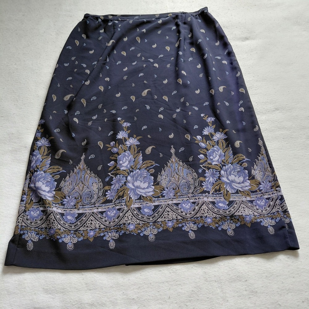 Vintage Karen Scott Paisley Floral Midi Skirt Women XL Navy Modest Boho 90s Y2K